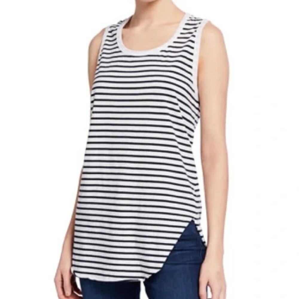 Frank & Eileen Striped Scoop Neck Asymmetric Tank Size XS Cotton Casual Coastal